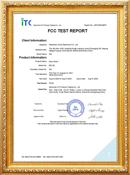 MC-03 Door Window Alarm FCC Test Report9xa