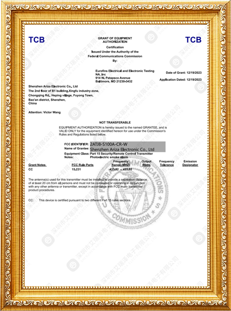 S100A Smoke Alarm FCC Certificate416