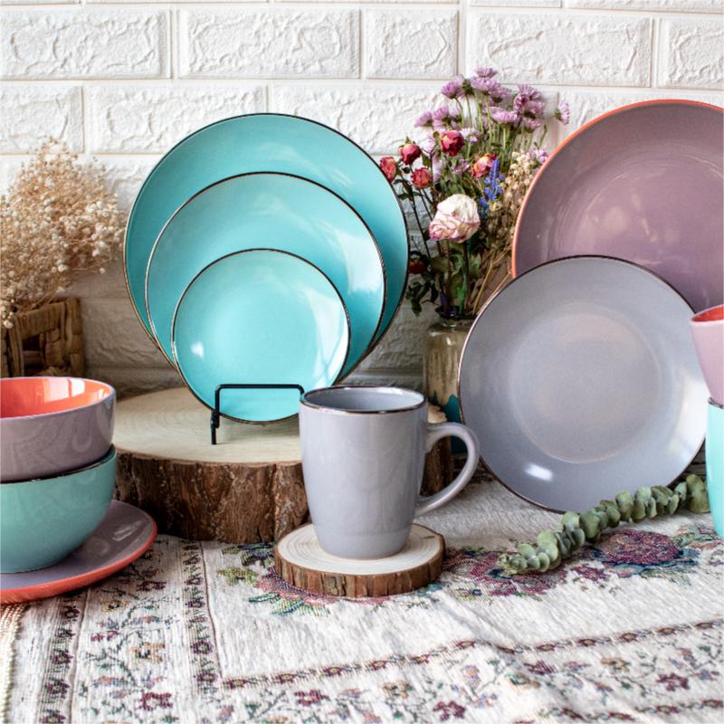 Ceramiczna zastawa stołowa z glazurą Pure Color z kolorowym brzegiem