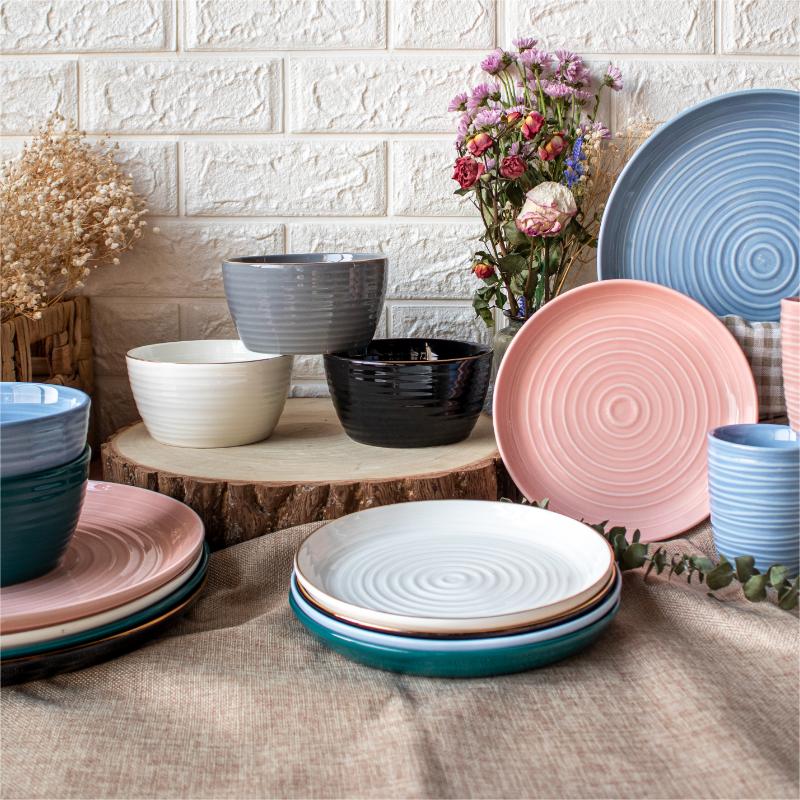 Nordic Style Spiral Lines Relief Color Glaze Dinnerware