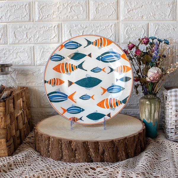Dukungan Kustomisasi Desain Peralatan Makan Keramik Stamping Fish Pantern Pad