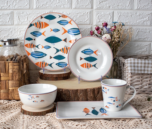 Fish Pantern Pad Stamping Ceramic Tableware Design Customization Support