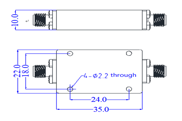 Filtr górnoprzepustowy działający w paśmie 6–24 GHz JX-HPF1-6G24G-60SF