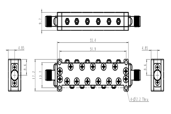 Hochfrequenz-Bandpass-Hohlraumfilter für den Betrieb von 15–16 GHz JX-CF-15950-P600S