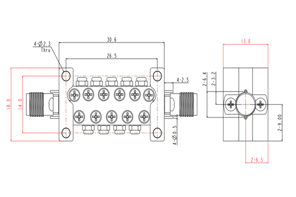 Filtr pasmowo-przepustowy wysokiej częstotliwości działający w zakresie 24–40 GHz JX-CF1-24G40G-9J45