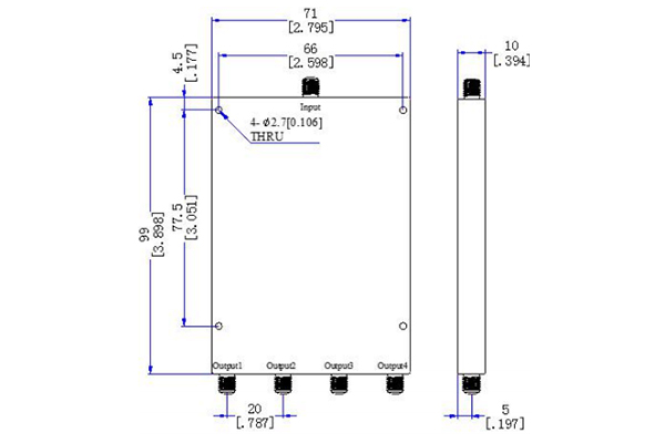 Divisor de potencia 4 vías Conector SMA-F 1G-18GHz JX-PD4-1G18G-16S
