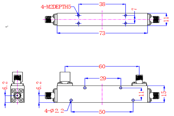 Łącznik kierunkowy o niskich stratach wtrąceniowych działający w paśmie 1–4 GHz JX-DC-1G4G-30SF