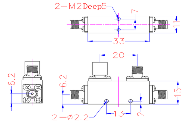 Fonctionnement à partir du coupleur directionnel SMA-femelle 7-18 GHz JX-DC-7G18G-10S50W