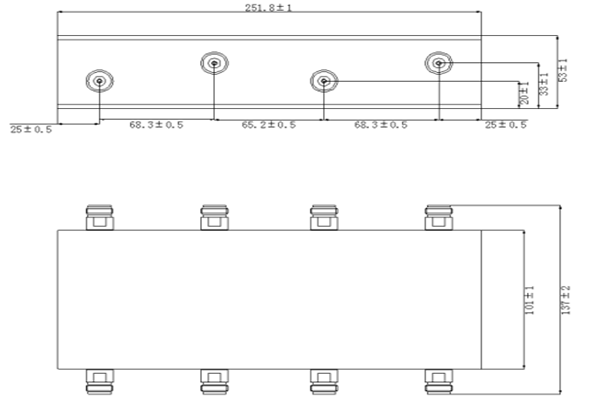 IP65 Low PIM 380–2700 MHz 4 x 4 Hybridkoppler JX-BC4X4-380M2700M-xxF