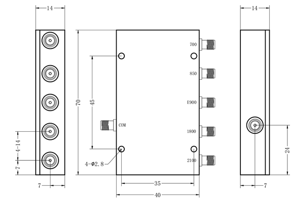 5 formas LC combinador SMA-F conector 758-2170MHz pérdida de inserción baja pequeño volumen JX-LCC5-758M2170M-S20