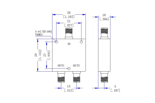 Conector SMA-F de 2 vías del divisor de potencia 700-2700MHz JX-PD1-700M2700M-20S-1