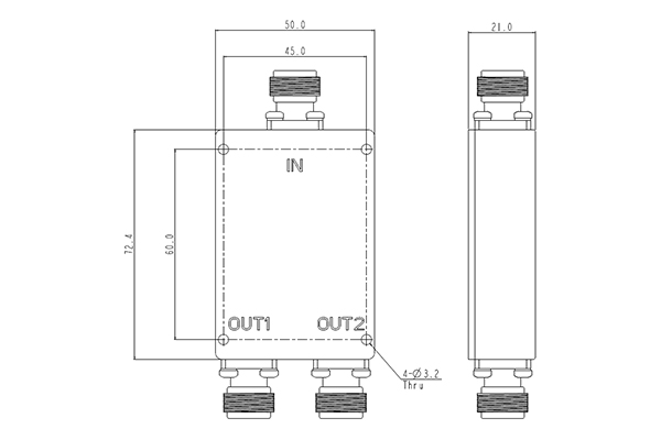Разъем делителя мощности NF, 450–960 МГц JX-PD2-450M960M-20N