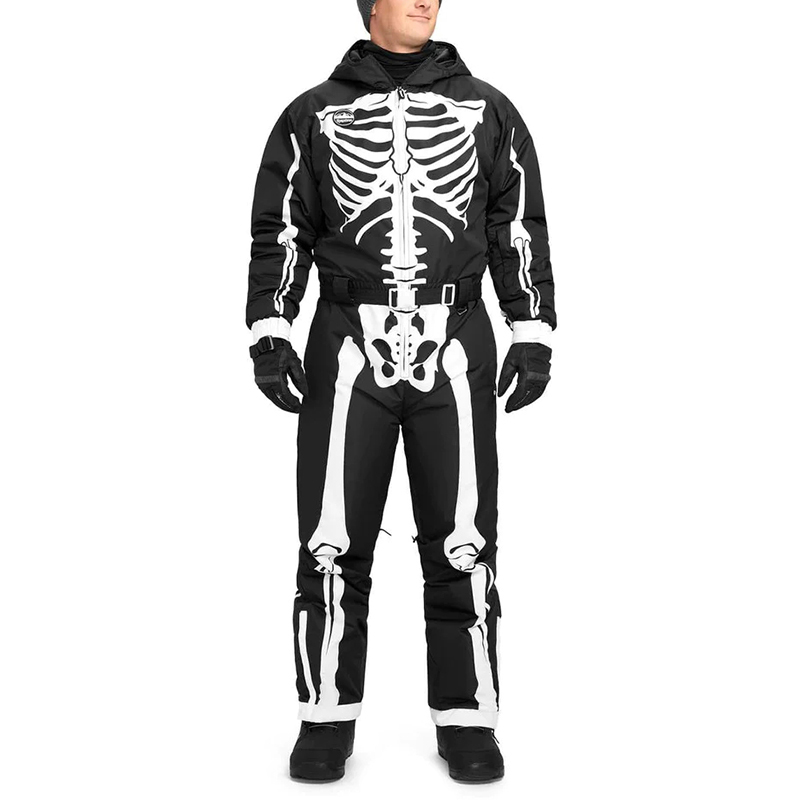 Custom Wholesale Men's Skeleton Ski Suit Black White One Piece Ski Suits Supplier