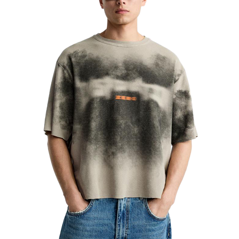 Custom Wholesale Men Spray Print Knit Fabric T-shirt Supplier Grey