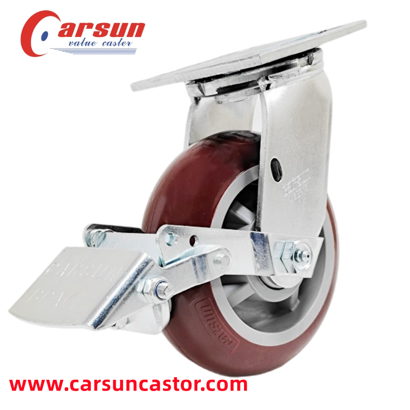 Heavy Industrial Casters 6 Inch Polyurethane Wheel Casters with Tread Brakes