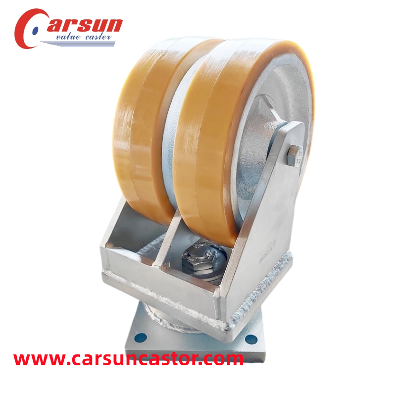 Ultra Heavy Industrial Casters 12 Inch Double Wheel Cast Iron Core PU Casters
