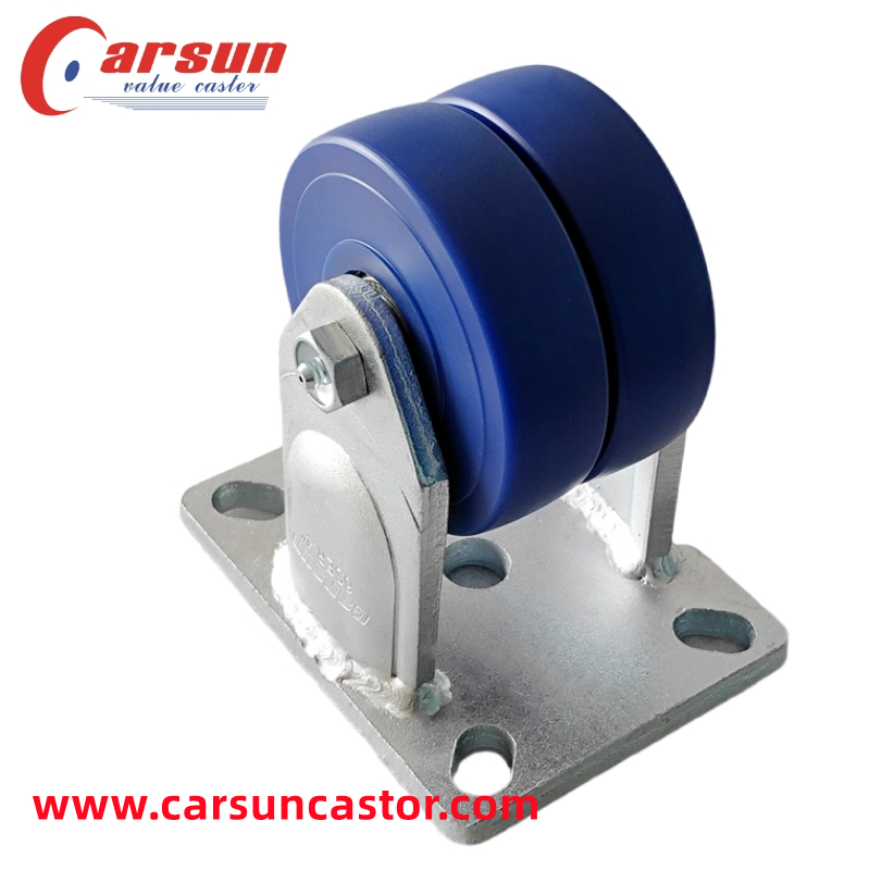 Ultra heavy industrial casters 4 inch blue MC nylon double wheel fixed caster wheels