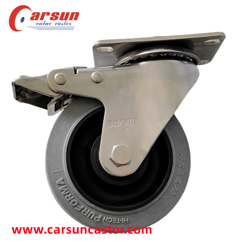 Medium Stainless Steel Industrial Casters 4 Inch TPR Conductive Casters with Stainless Steel Brakes
