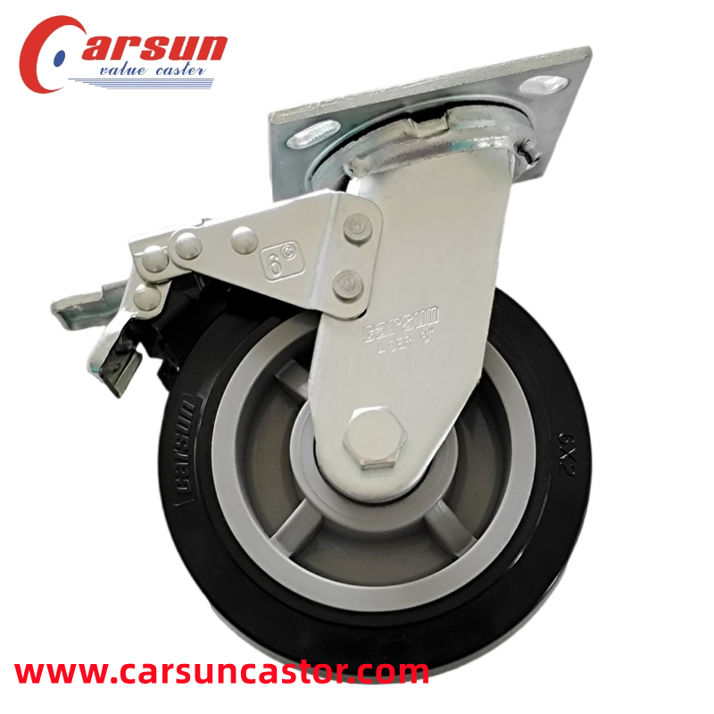 Heavy duty industrial castors 6 inch modified nylon swivel caster wheels with brake
