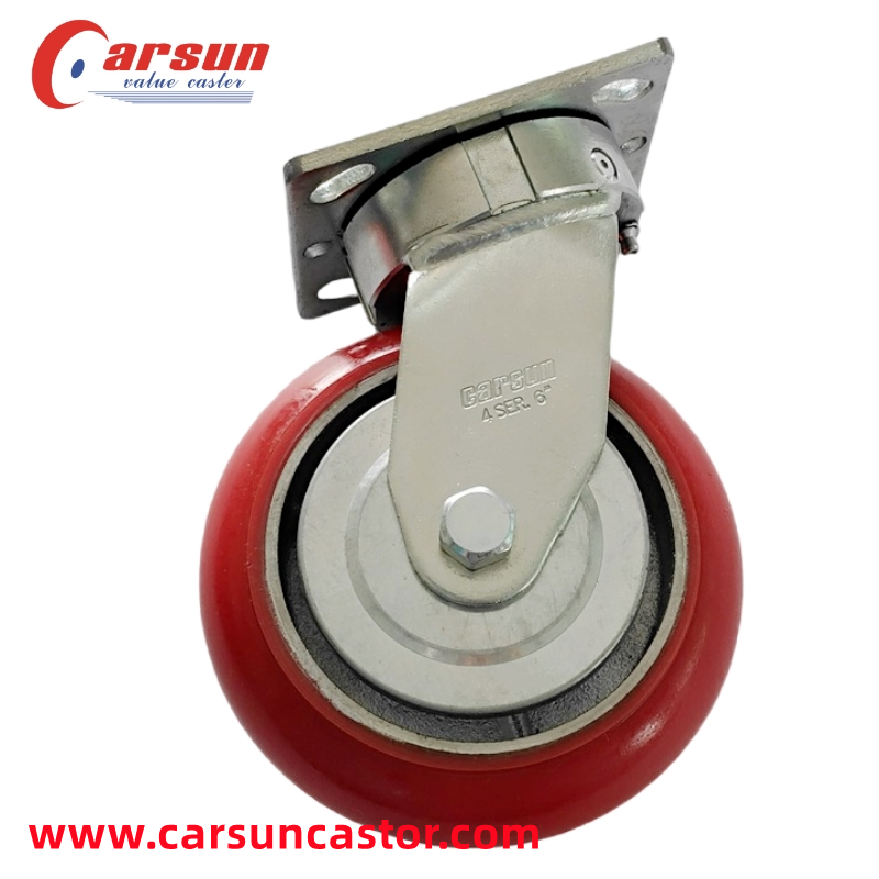 Impact resistant Heavy duty industrial castors 6 inch Cast iron core polyurethane swivel caster wheels With iron cover