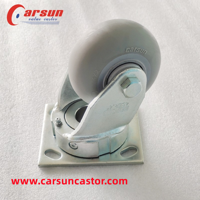 Heavy duty industrial castors 4 inch round edge grey TPR impact resistant swivel caster wheels (6)