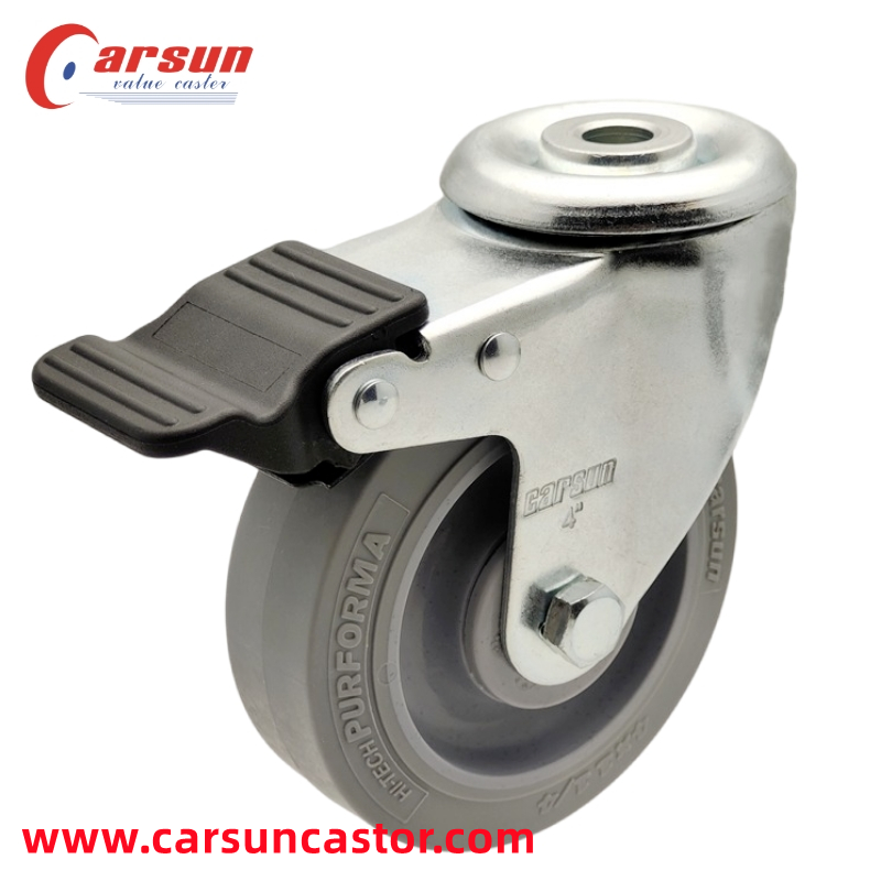 Hollow rivet castors Medium industrial casters 4 inch gray TPR swivel caster wheel with plastic nylon brake
