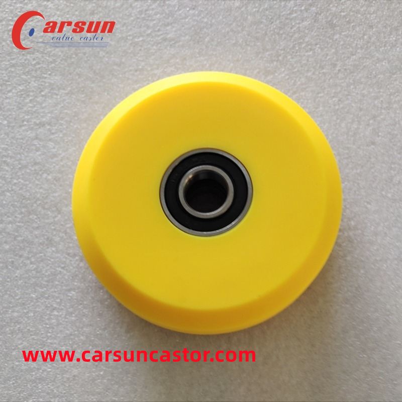 Carsun Medium Plastic Solid 100mm PU Wheel 4 Inch Yellow Polyurethane Wheel Bearing 1