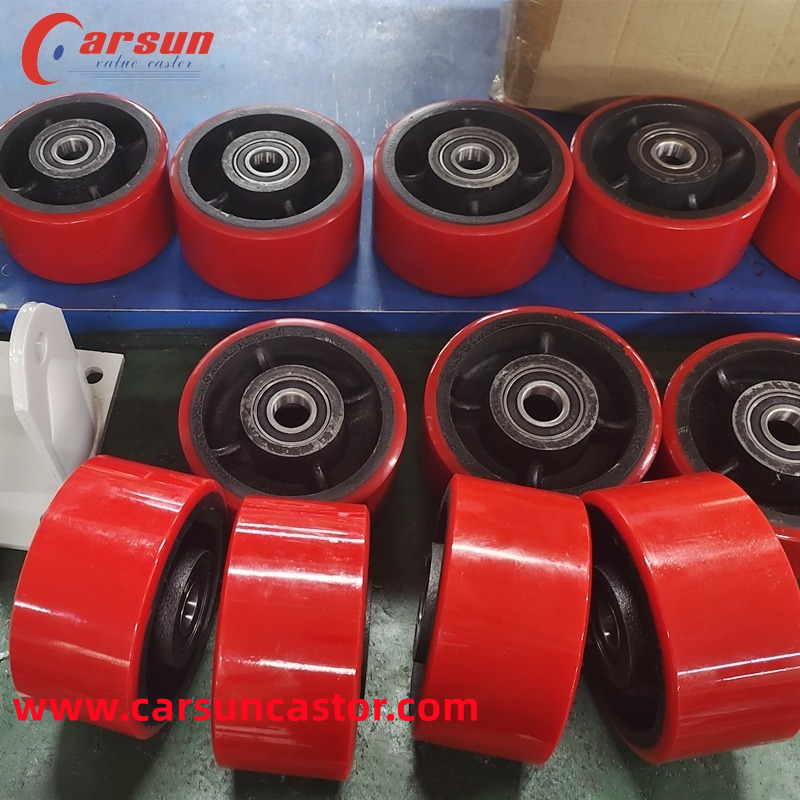 CARSUN 4 5 6 8 Inch Red Pu Cast Iron Core Trolley Wheel Heavy Duty Industrial Caster Wheels  (6)