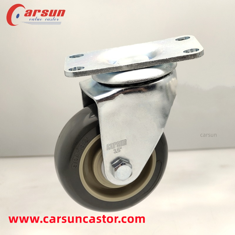 OEM Customized Top Plate Casters 3.5 Inch Gray Polyurethane Swivel Castors Trolley Caster Wheels