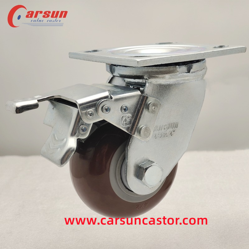 100mm Heavy Duty Industrial Casters with a Load of 207kg Red Polyurethane Swivel Casters for Trolleys Special Casters