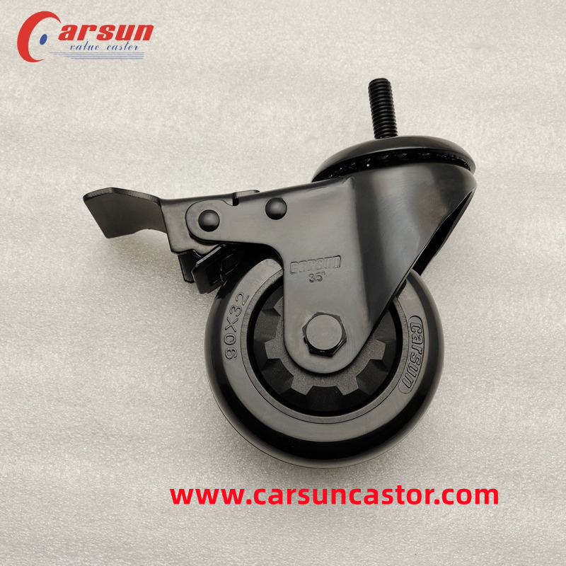 Thread stem casters 3.5 inch black PU castors Light industrial caster wheels 2-35T20SB4-401G(4)