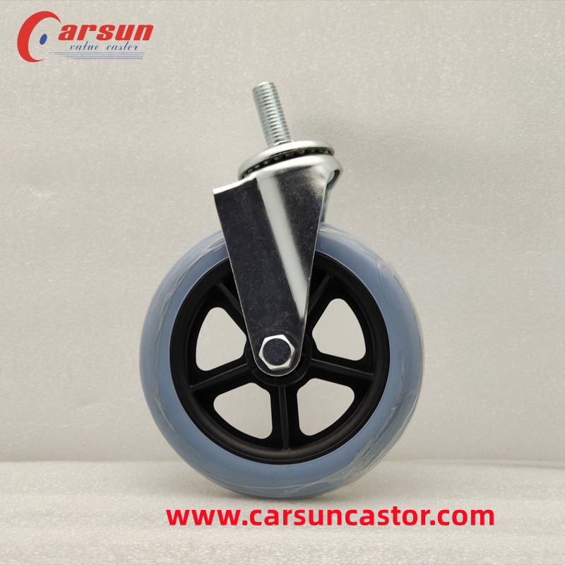 Light industrial casters 5 Inch Thread Stem Castors Blue PVC Swivel Caster Wheels without brake
