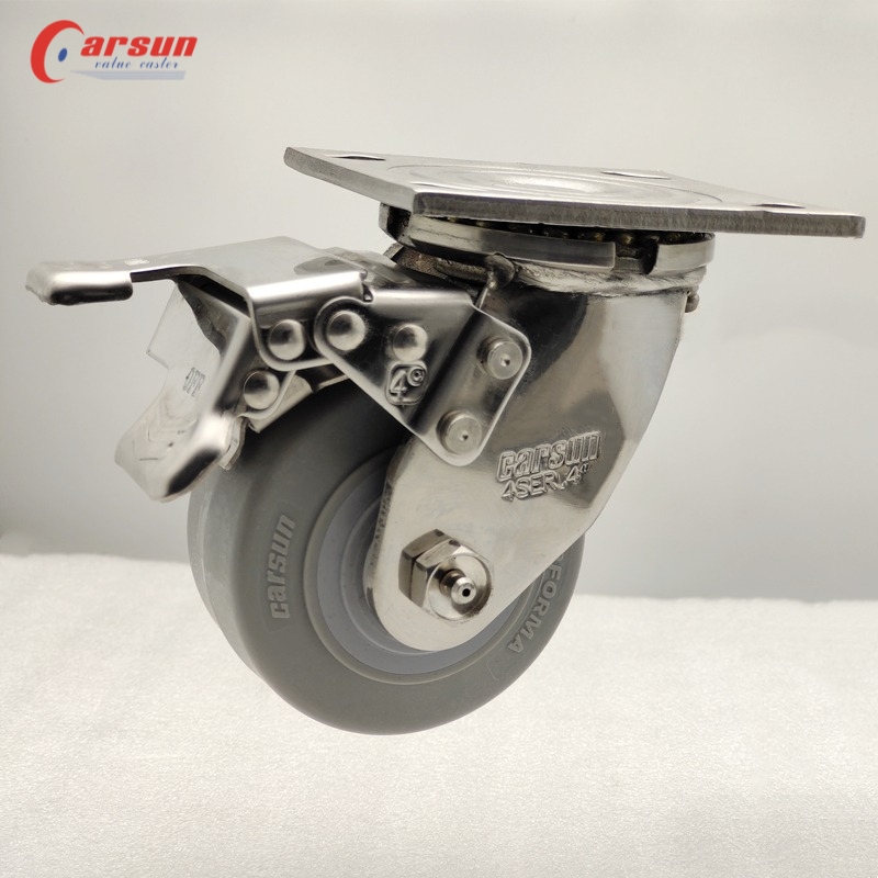 Heavy Duty Casters 304 Stainless Steel Casters 4 Inch TPR Quiet Swivel Caster Wheel