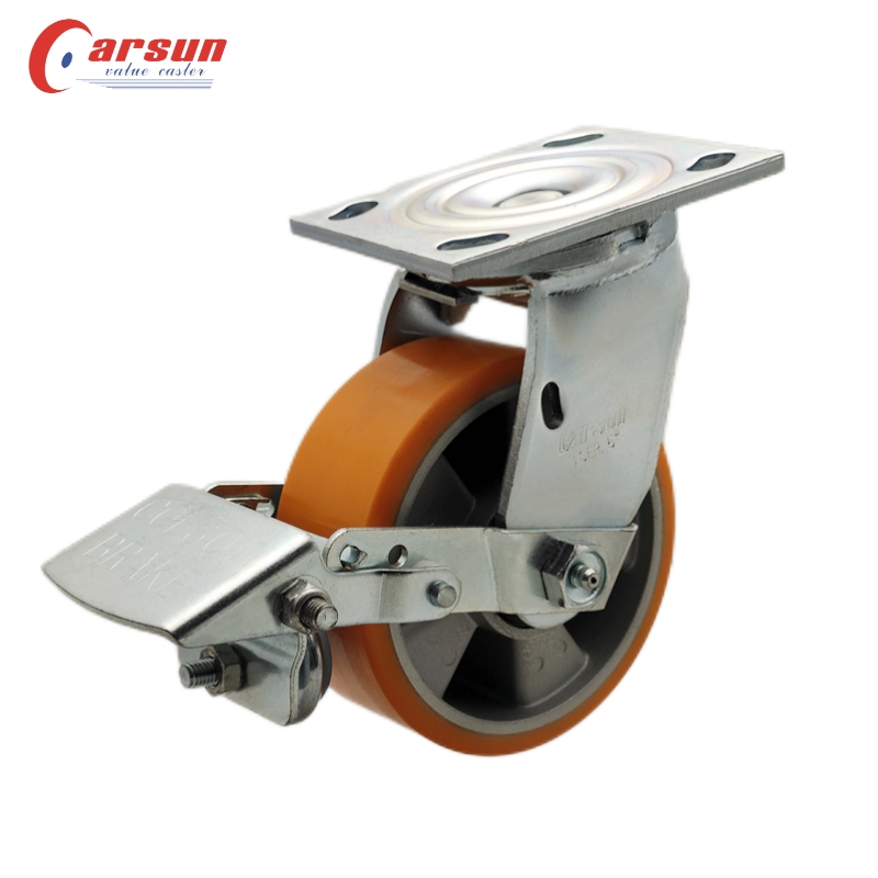 Heavy Duty Casters 5 Inch castor Aluminum Core Polyurethane Swivel Caster wheels with Metal Tread Brakes