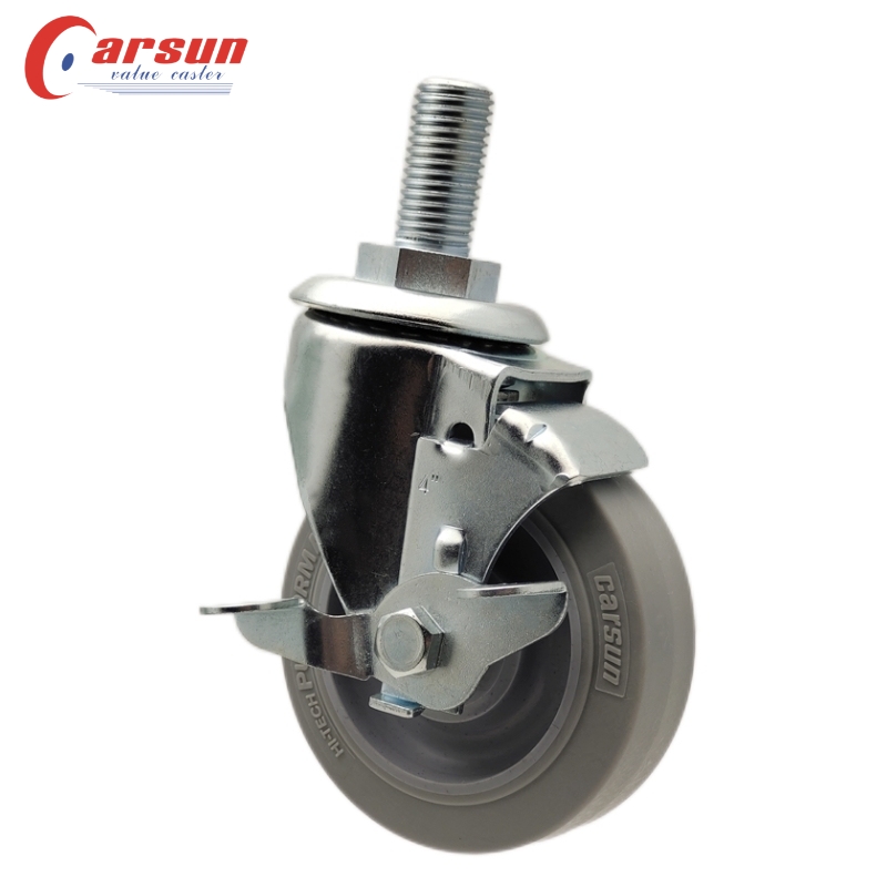 4inch TPR caster with side brake Thread stem industrial caster wheel