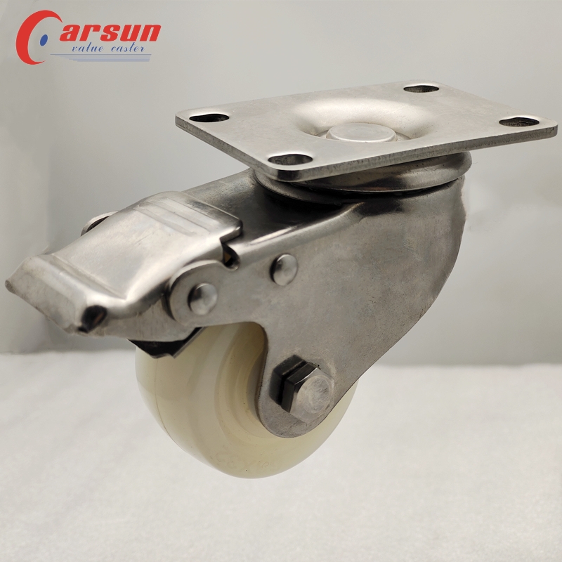 304 Stainless Steel white nylon Caster And Wheel Medium duty swivel caster With brake PA/PU/TPR Castor wheel