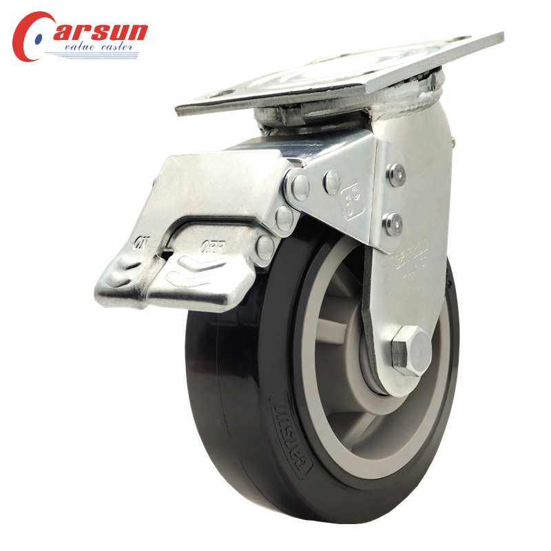 Material handling wheels 6-inch top plate swivel casters metal full brake polyurethane caster wheel