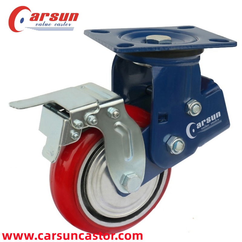 Spring Loaded Shock Absorbing Casters අඟල් 6 Iron Core PU Wheel Swivel Caster with Locks