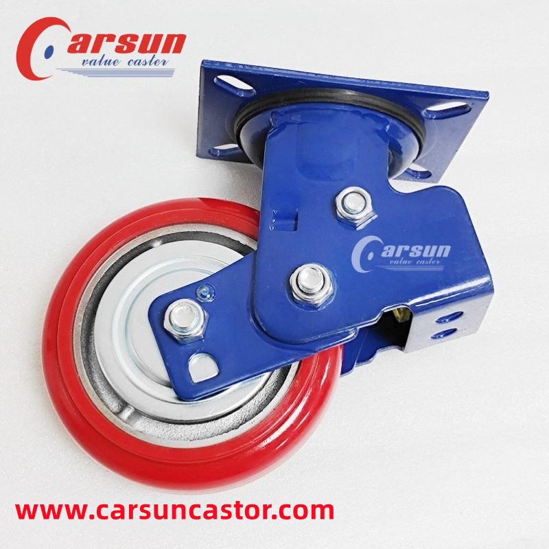 Spring Loaded Shock-Absorbing Caster 6 Iron Core Polyurethane Wheel Swivel Caster (2)