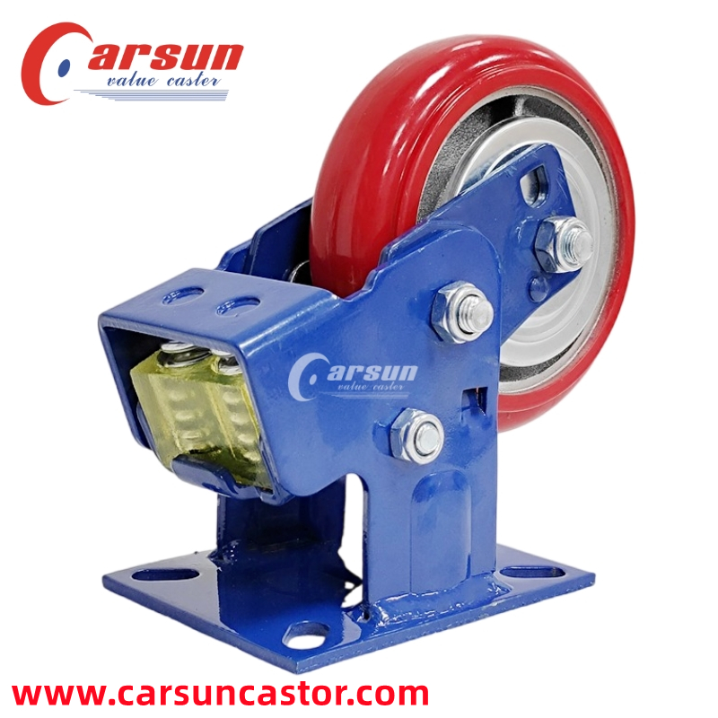Spring Loaded Shock-Absorbing Caster 6 Inch Iron Core Polyurethane Wheel Rigid Caster