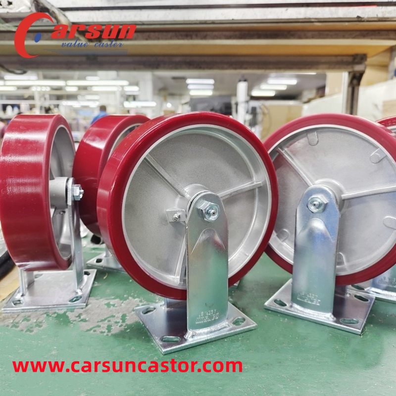 Heavy Industrial Casters 8 Inch Aluminum Core Polyurethane Wheel Fixed Casters 4-8T01R-471G (5)