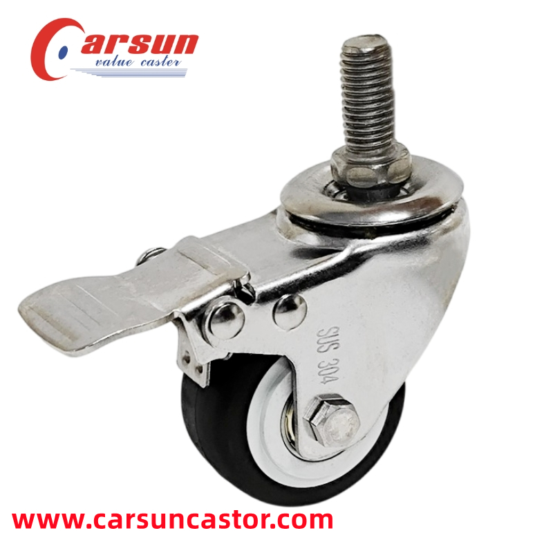 Stainless Steel Threaded Stem Casters 2 Inch TPR Wheel Casters with Stainless Steel Brakes