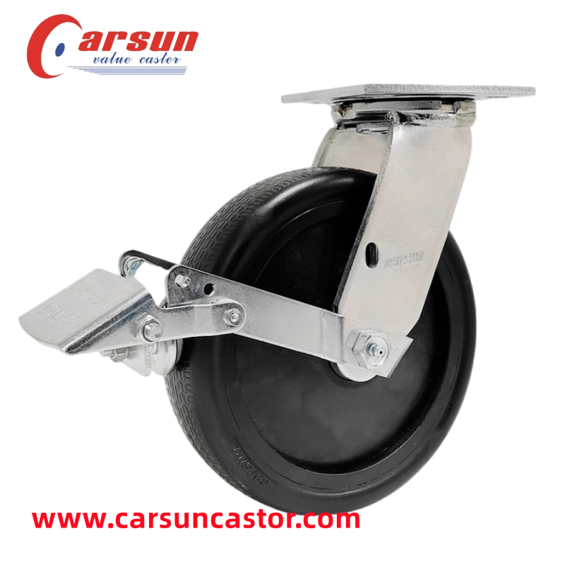 Heavy Industrial Casters 8 Inch Black Nylon Wheel Casters with Tread Brakes