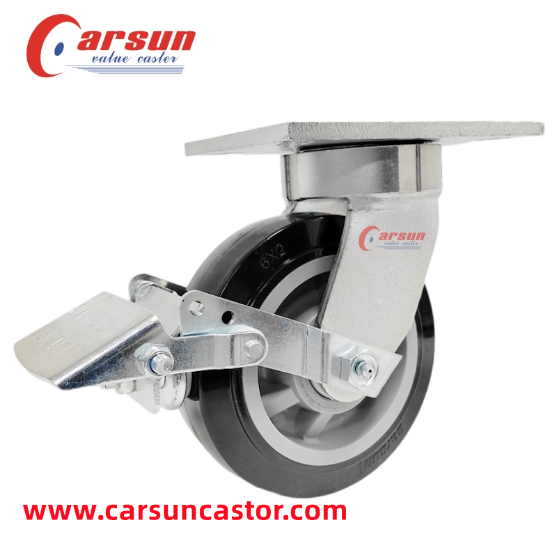 Ultra Heavy Casters 6 Inch Modified Nylon Wheel Swivel Casters with Tread Brakes