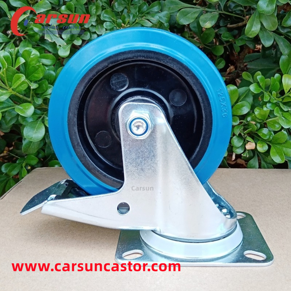 Carsun 125x36mm Blue Rubber Castor Wheel Elastic Wheel Caster-10