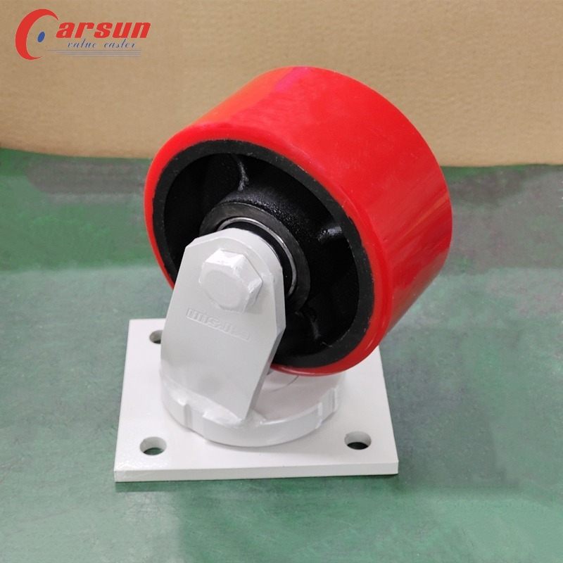 CARSUN 4 5 6 8 Inch Red Pu Cast Iron Core Trolley Wheel Heavy Duty Industrial Caster Wheels (3)