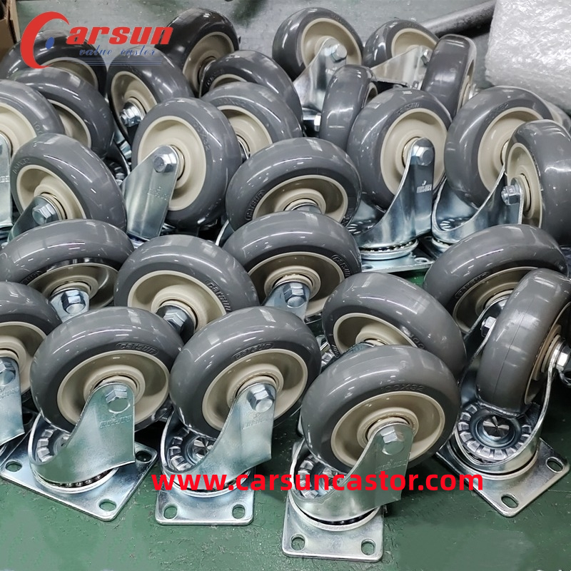 100mm Medium Industrial Casters 4 Inch Gray Polyurethane Swivel Caster Wheels 2-4T01S-401G (8)