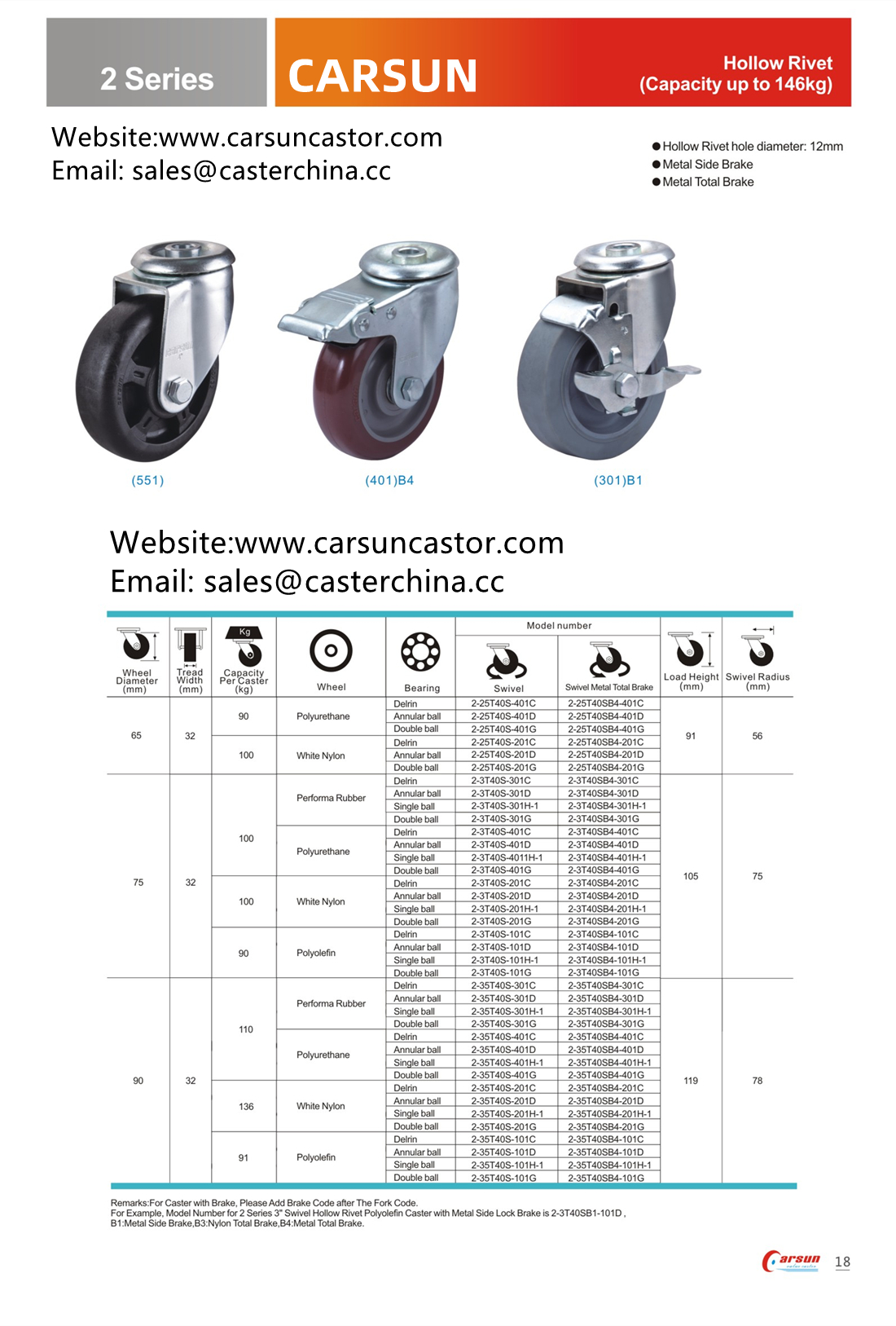 hollow rivet casters industrial swivel casters with metal brake black PU caster wheels