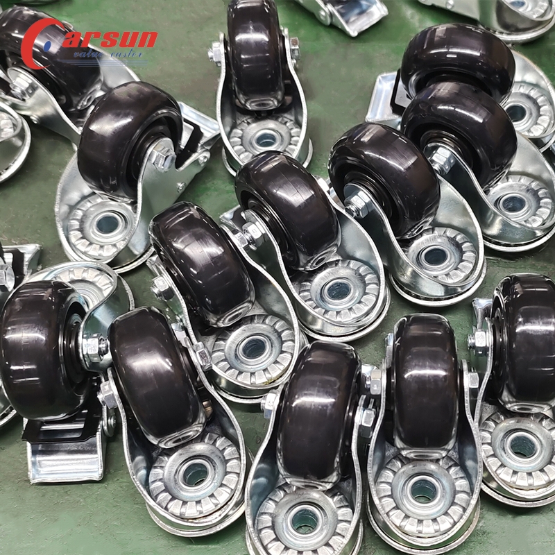 3 inch hollow rivet type casters industrial swivel casters with metal brake black PU caster wheels 2-3T40SB4-404G (10)