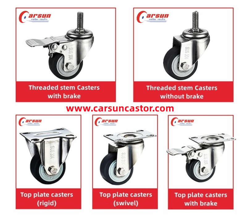 Stainless Steel  Casters 2 Inch TPR Wheel Casters with Stainless Steel Brakes